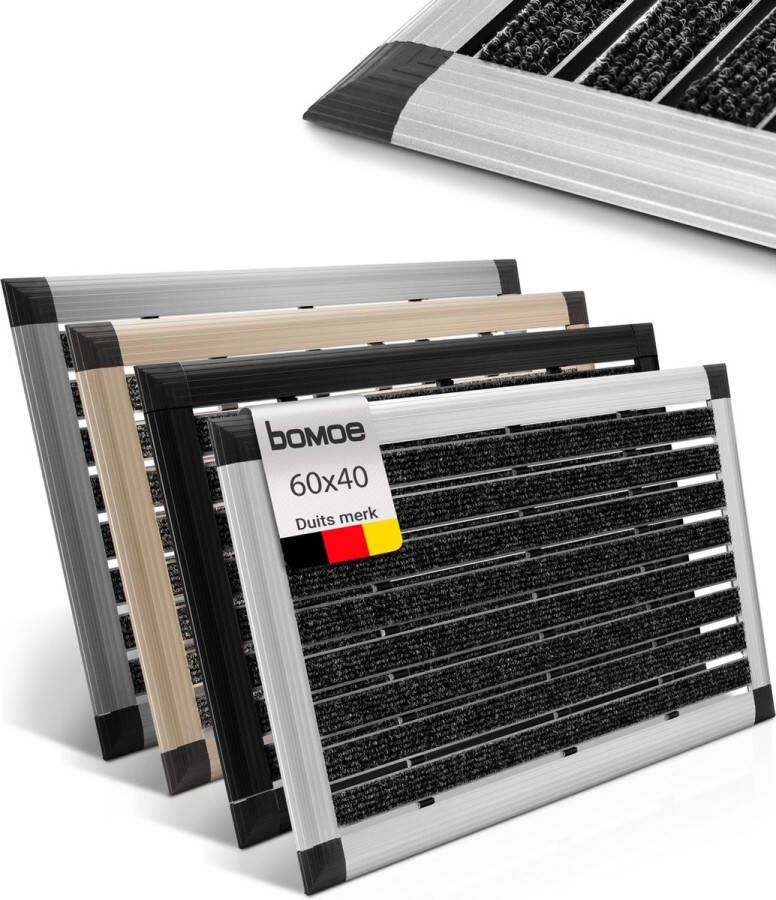 Bomoe deurmat buiten 40x60 cm vloermat van aluminium deurmatten met rubber muduster antislipmat AluGant