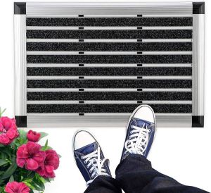 Bomoe deurmat buiten 40x60 cm vloermat van aluminium deurmatten met rubber muduster antislipmat AluGant