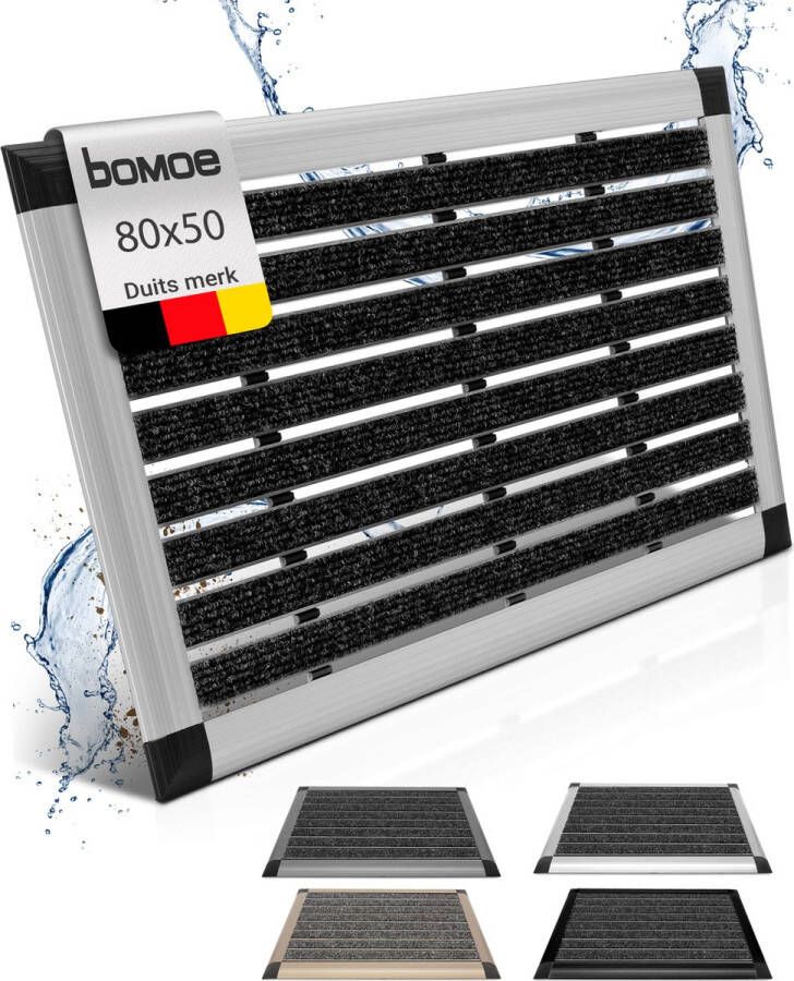 Bomoe deurmat buiten 50x80 cm vloermat van aluminium deurmatten met rubber muduster AluGant