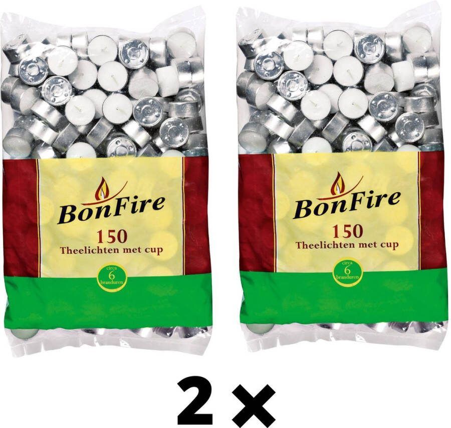 Bon Fire Waxinelichtjes Theelichten Met Cup 6 Branduren 2x zak 150 stuks) VOORDEEL ZAK 300 Kaarsjes!) Bonfire