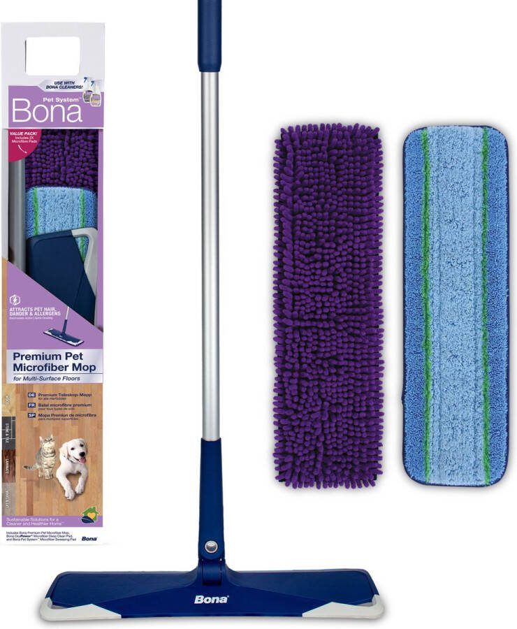 Bona Pet System Premium Pet Microfiber Mop Vloerwisser Huisdierhaar Verwijderaar Haarverwijderaar voor Huisdieren Kattenhaar Verwijderaar Hondenhaar Verwijderaar