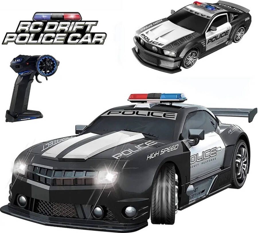 BonBonVibes Bestuurbare Politie auto Met drift functie Op afstand bestuurbare Race auto Mustang Met led verlichting en koplampen functie 4wd Speelgoed auto Speelgoed politie auto Ford mustang rc voertuig