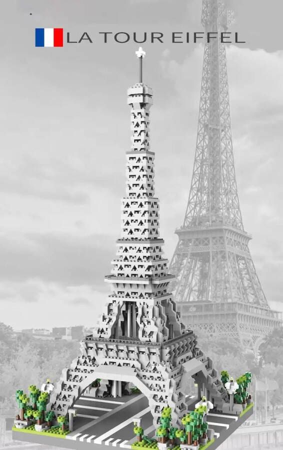 BonBonVibes Eiffelltoren op bouwstenen Eiffeltoren Constructie speelgoed Eiffeltoren op bouwstenen compatible met andere bouwstenen- Eiffeltoren op bakstenen 2622 stenen- Parijs Eiffeltorenpuzzel