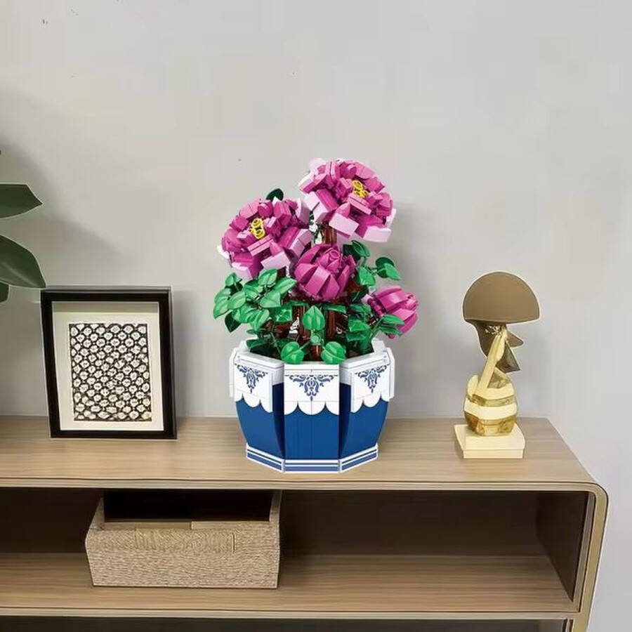 BonBonVibes Leggo Peony Bloemen in Vaas: Aanpasbare Bouwstenen Set voor Elegante Bloemcreaties Roze 527 stuks Leggo bouwstenen