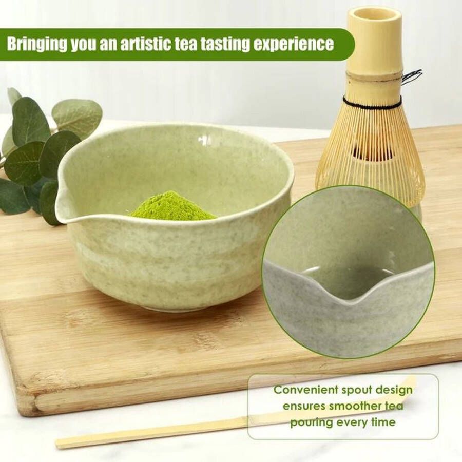 BonBonVibes Matcha kit set Matcha Japanse theeset of koffieset set van 4 keramische matchabowl borstelhouder matchagarde matchalepel