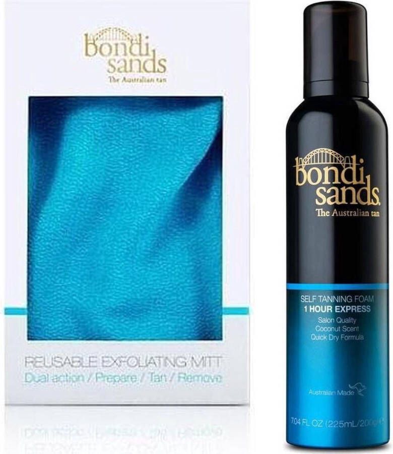 Bondi Sands Express Self Tanning Foam en Reusable Exfoliating Mitt Blauw