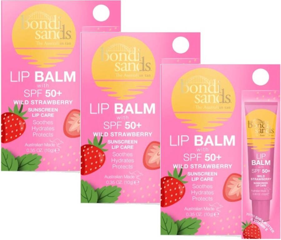 Bondi Sands Sunscreen Lip Balm SPF 50+ Strawberry 3 Pak