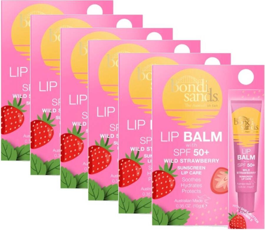 Bondi Sands Sunscreen Lip Balm SPF 50+ Strawberry 6 Pak Voordeelverpakking