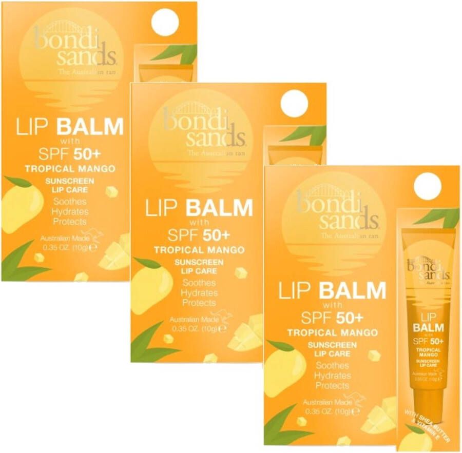 Bondi Sands Sunscreen Lip Balm SPF 50+ Tropical Mango 3 Pak