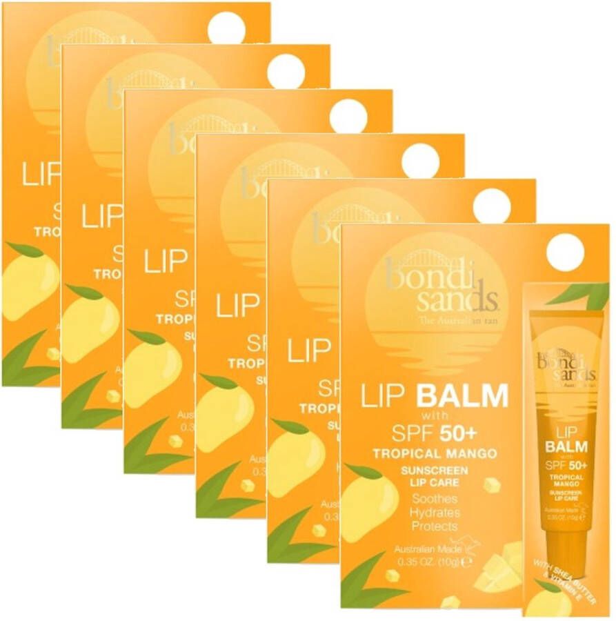 Bondi Sands Sunscreen Lip Balm SPF 50+ Tropical Mango 6 Pak Voordeelverpakking