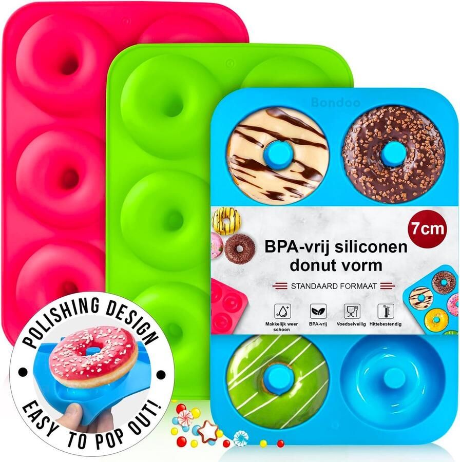 Bondoo Donut bakvorm set van 3 donut maker donutvorm donut uitsteekvorm donut uitsteker donutvorm siliconen geschikt voor in de oven