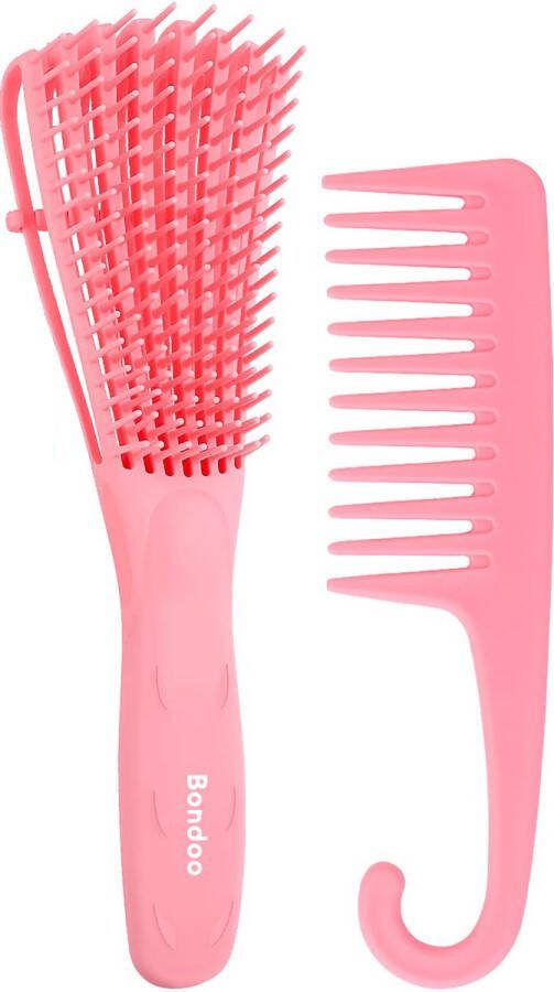 Bondoo Borstel krullend haar Detangling Brush Krullend Haar kam afro kam krullend haar en haarkam detangling comb grove kam haarkam brede kam borstel krullen Roze