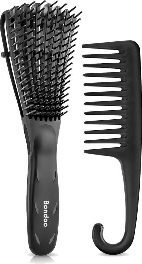 Bondoo Borstel krullend haar Detangling Brush Krullend Haar kam afro kam krullend haar en haarkam detangling comb grove kam haarkam brede kam borstel krullen Zwart