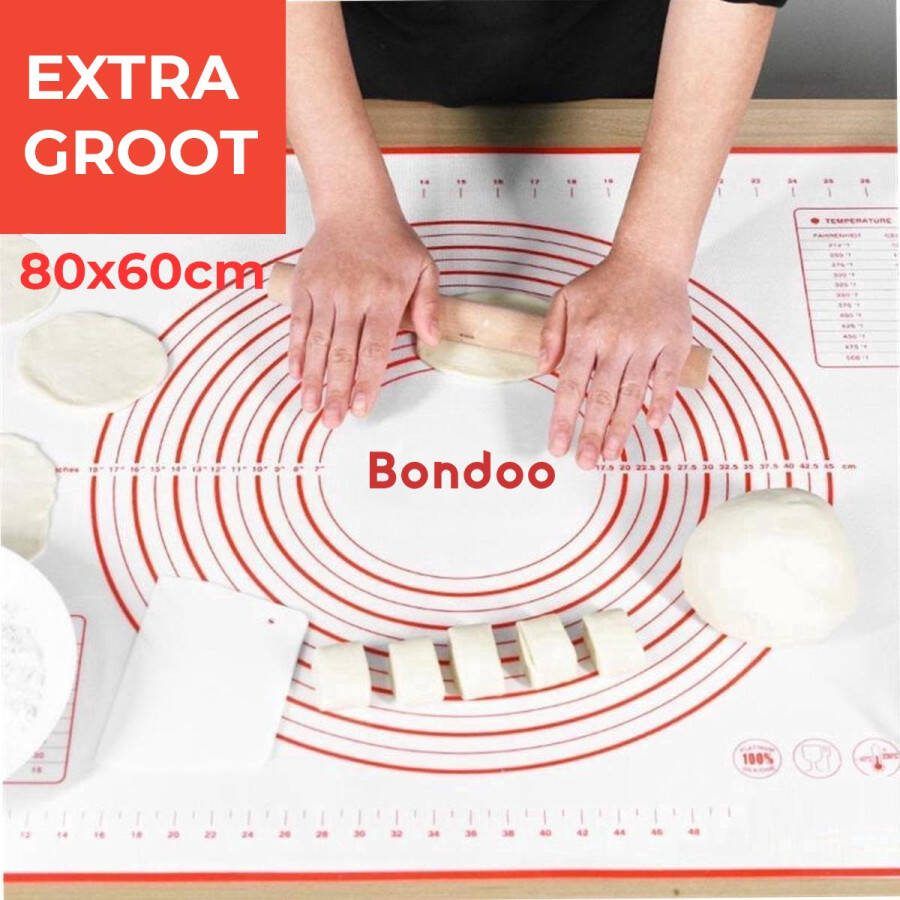 Bondoo Deegmat Extra groot 80x60cm Silicone Rood inclusief Deegschraper