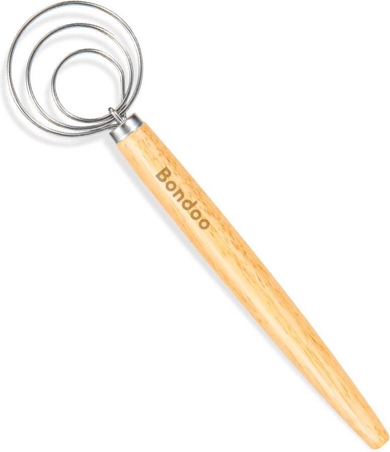 Bondoo Deense Deegklopper Deegmenger Eierklopper Garde Keukengerei Hout Kookspullen RVS 3 Ring