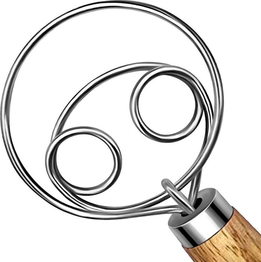 Bondoo Deense Deegklopper Dubbele ring Danish whisk Deeg garde Spiraalgarde 33 cm Hout