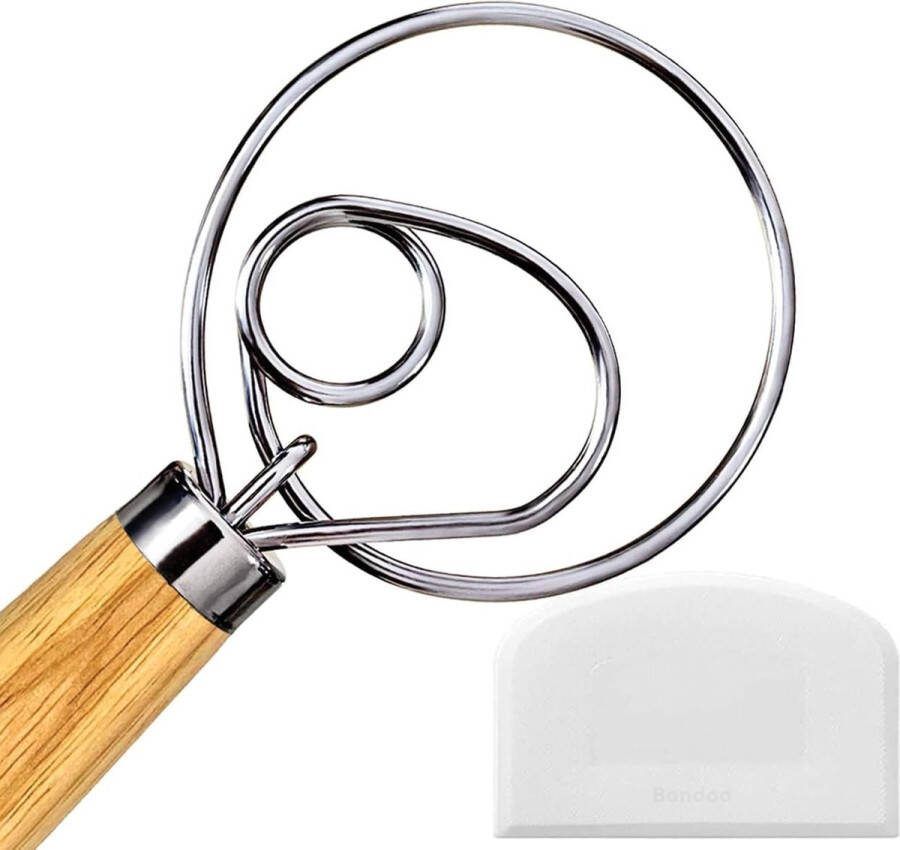 Bondoo Deense Deegklopper Hout 33 cm Deeg garde Bakken Mengen en kloppen Garde Danish Whisk Deense Deeg Garde Deegklopper Deens Deegmenger incl Deegschraper