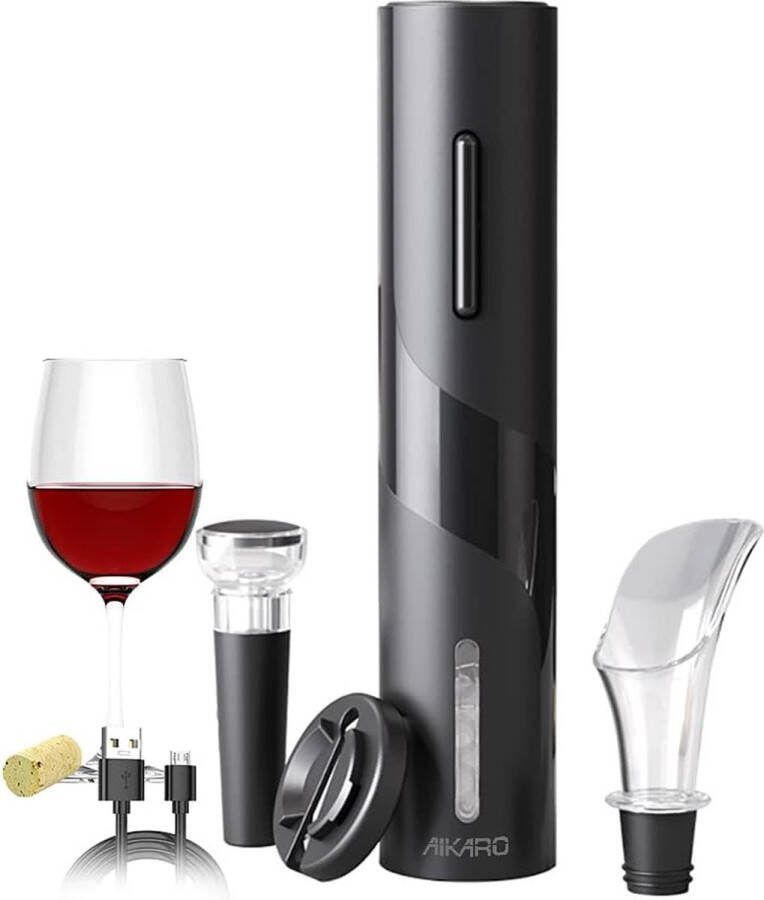 Bondoo elektrische kurkentrekker wijn elektrische kurkentrekker set Wijnset Wijn Accessoires Flessenopener Kurkentrekker– Wijnstopper Wijnfles Opener Oplaadbaar incl. Oplaadkabel Zwart