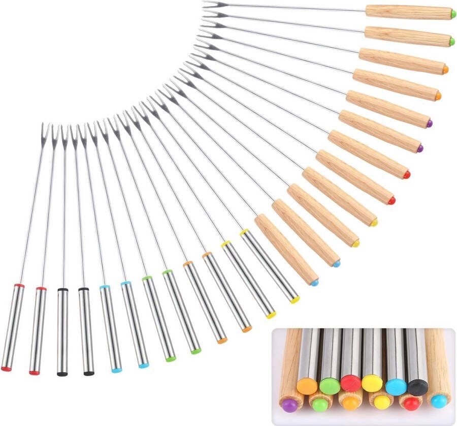 Bondoo fonduevorken 24 stuks 24 cm fondue vorkjes fonduevork- fondue vorkjes voor vlees fonduevorkjes fondue prikkers fondue prikkers fonduevorken set kaasfondue vorkjes RVS Hout