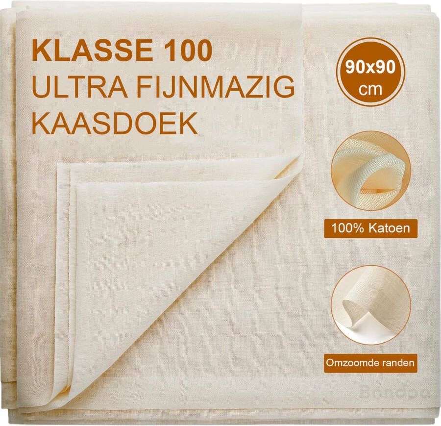 Bondoo Kaasdoek 90 x 90 cm Ultra fijnmazig Klasse 100 Neteldoek Passeerdoek Kaasdoek Passeerdoek Passeerzeef Notenmelkzak Zeefdoek Kaasdoeken kaasdoek ongebleekt kaasdoek biologisch Beige