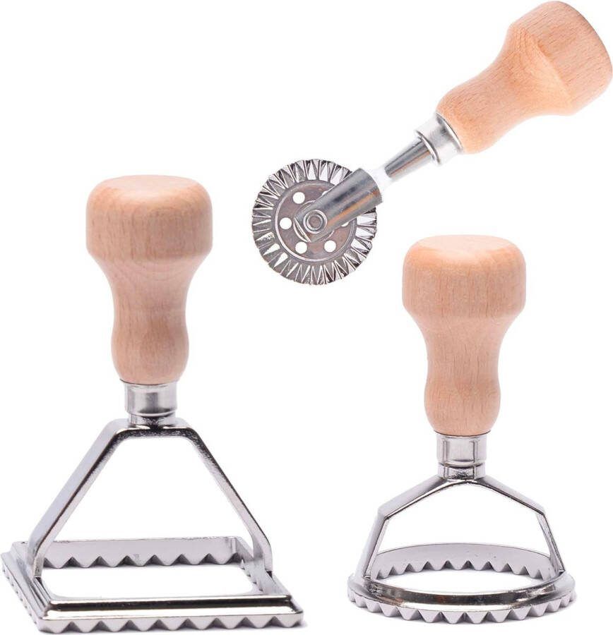 Bondoo ravioli snijder ravioli uitsteker ravioli set 3 stuks rond vierkant stempels en snijder raviolimakers ravioli stempel raviolimaker ravioli mal ravioli stamper deegwiel patatsnijder pastamaker Hout