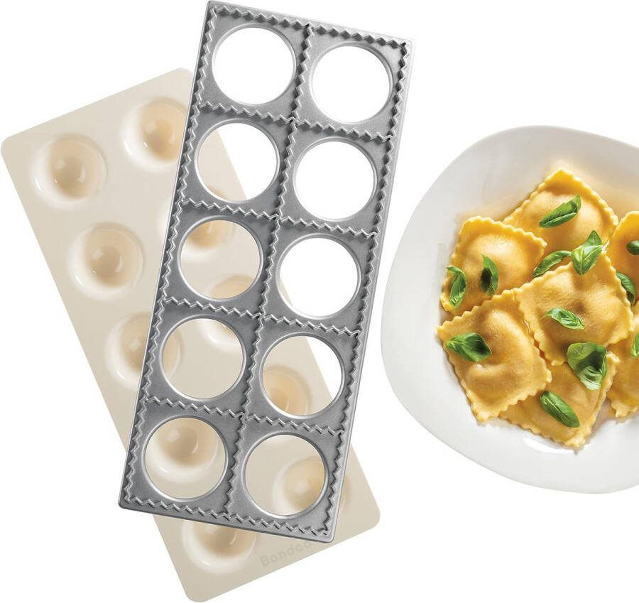 Bondoo Ravioli vorm 6.4cm ravioli 10 stuks ravioli mal ravioli uitsteker ravioli snijder raviolimaker ravioliplank ravioli stamper ravioli plank ravioli maker RVS Zilver