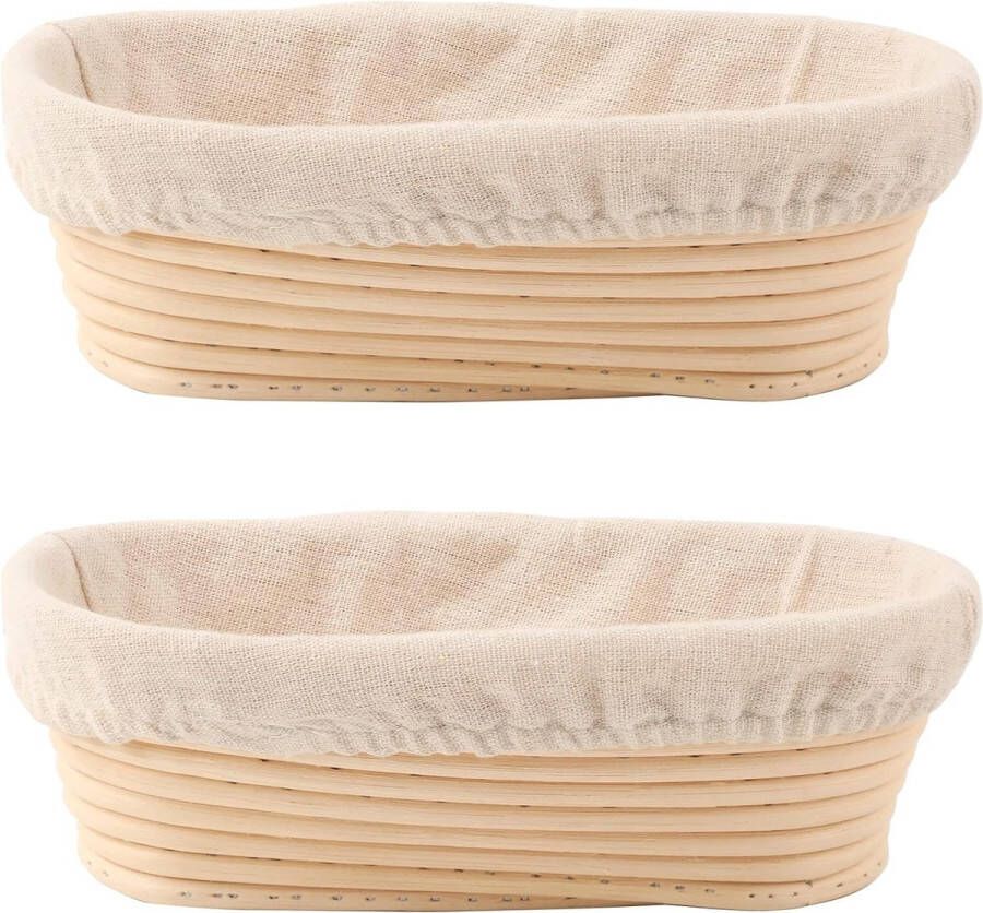 Bondoo Rijsmandje broodbakken 2X Rijsmandje ovaal Ø 28 cm Banneton Rijsmandje zuurdesembrood Rijsmand brood Broodmand Set van 2 Broodrijsmanden Inclusief Deegkleed