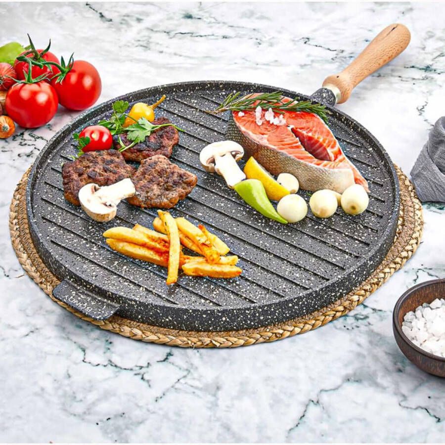 Bondy – Pannenkoekenpan Grillpan – 34 CM – Dubbelzijdig Graniet