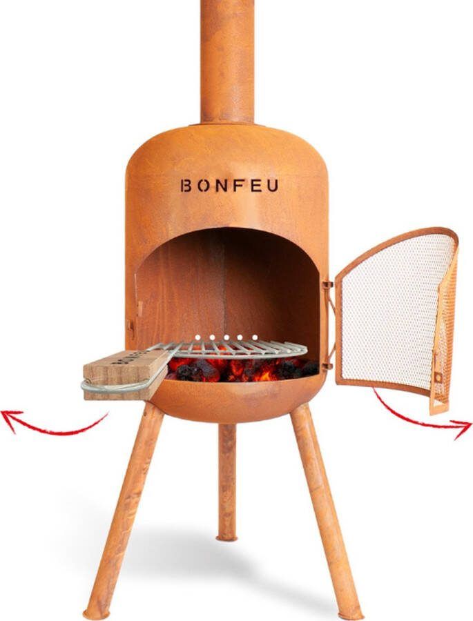 BonFeu BonBono Roest Tuinhaard L 45 x B 45 x H 165 cm Staal (Roest)bruin Tuinhaard Terrasverwarming Terrasverwarmers Tuinkachel Terraskachel Houtkachel Kachels