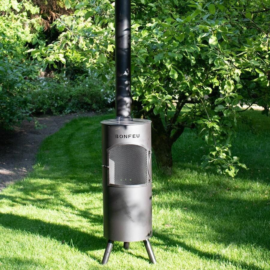 BonFeu Bontino LP Zwart Tuinhaard L 35 x B 35 x H 153 cm Staal Zwart Tuinhaard Terrasverwarming Terrasverwarmers Tuinkachel Terraskachel Houtkachel Kachels