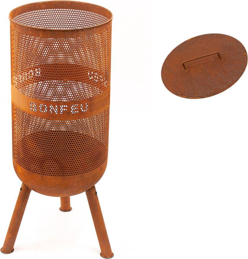 BonFeu BonVes 34 Roest Vuurkorf Staal Vuurkorf met Grill en optioneel Plancha Bakken Vuurkorf voor Sfeervolle Avonden 34x34x85 cm