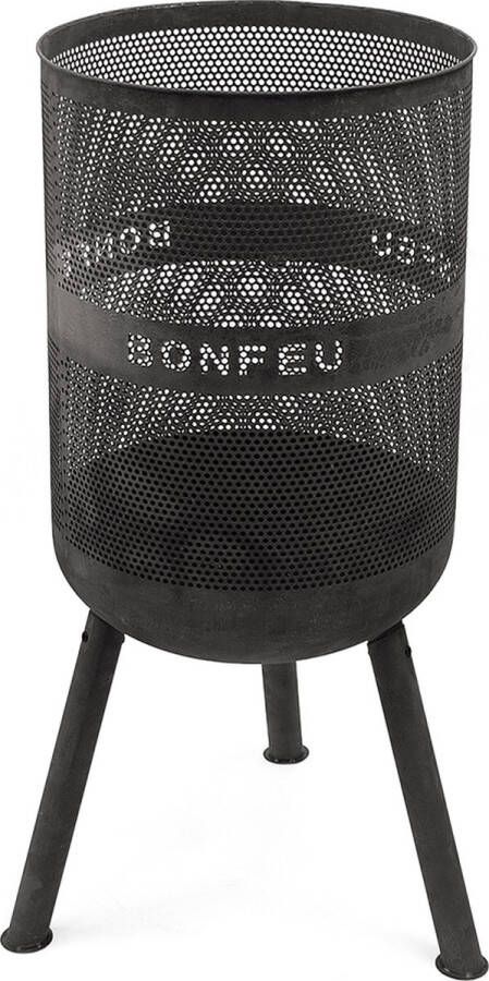 BonFeu BonVes 45 Zwart Vuurkorf Staal Vuurkorf met Grill en optioneel Plancha Bakken Vuurkorf voor Sfeervolle Avonden 45x45x100 cm