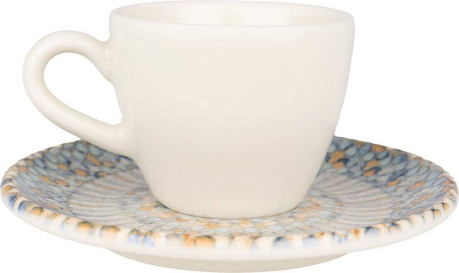 Bonna Luca Mosaic Espresso kopjes & schotel 80 cc Porselein set van 6