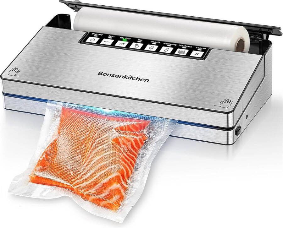 Bonsenkitchen Pro Roestvrijstalen Vacuümmachine met 70 kPa Sterke Zuiging en Grote Snijmachine