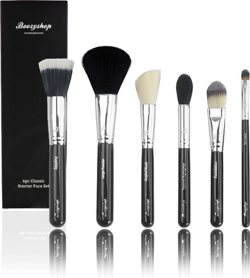 Boozyshop 6 pc Classic Starter Face Makeup Brush Set Make up kwasten set Zwart 6-delig Professionele make-up kwastenset Foundation kwast Poeder kwast Concealer kwast