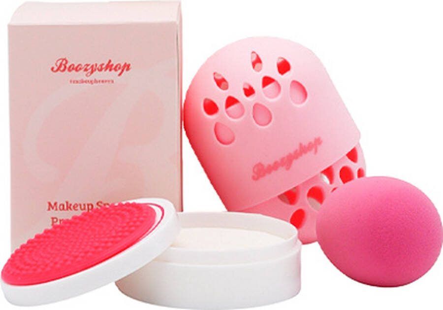 Boozyshop Make up kwastenreiniger Ook geschikt voor Make up spons Effectieve reiniging met water en zeep Met handige spons houder Blending Sponge Travel & Clean Set