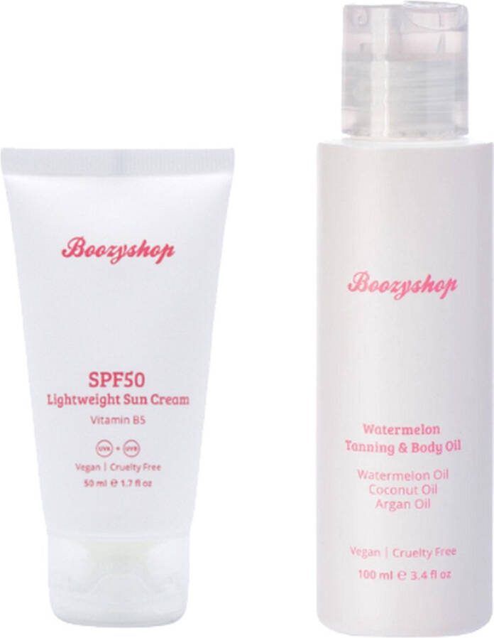 Boozyshop Essentials Set Tanning Oil & Body oil + Zonnenbrand gezicht SPF 50 Beschermt de huid Verzachtend en verzorgend Must-have voor de zomer