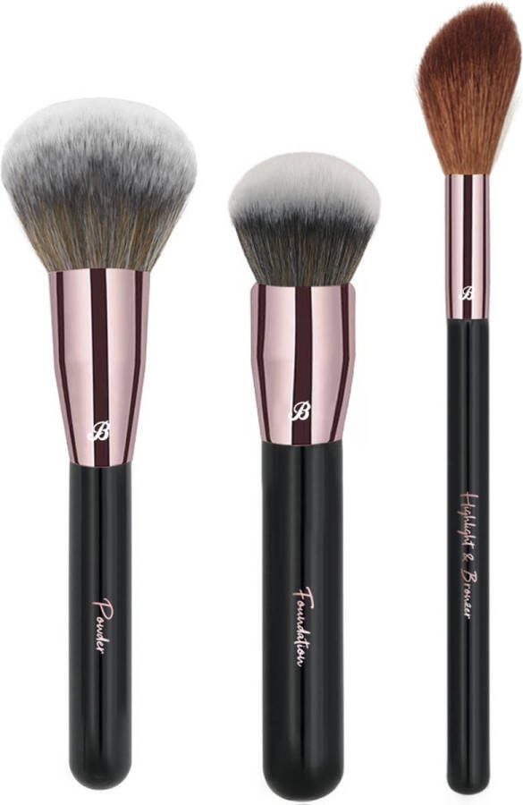 Boozyshop In Your Face Brush Set! Make up kwasten set Zwart 3-delig Professionele make-up kwastenset Poeder kwast Highlighter kwast Bronzer kwast