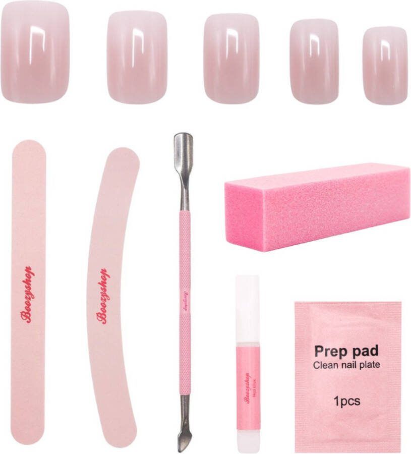 Boozyshop Nepnagels Complete set Ombre Soft Pink Plaknagels Roze 24 Stuks Nepnagels met Lijm en Nagelvijl Press On Nails Manicure set