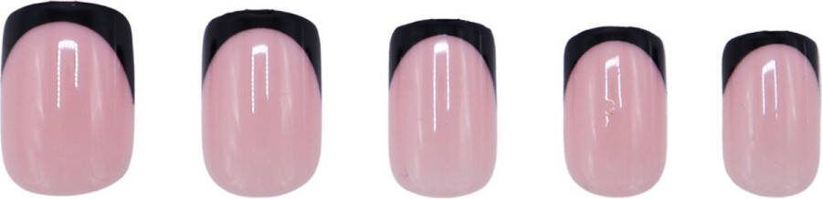 Boozyshop Nepnagels French Manicure Zwart Plaknagels Black 24 Stuks Kunstnagels Press On Nails Manicure Black & Pink Nail Art Plaknagels met Lijm French Nails