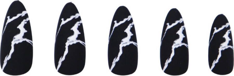 Boozyshop Nepnagels Marble Black Plaknagels Zwart 24 Stuks Kunstnagels Press On Nails Manicure Nail Art Plaknagels met Lijm French Nails