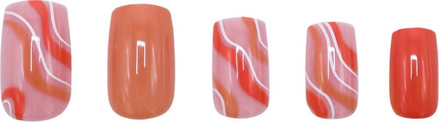 Boozyshop Nepnagels Waves Orange Plaknagels Oranje 24 Stuks Kunstnagels Press On Nails Manicure Nail Art Plaknagels met Lijm French Nails