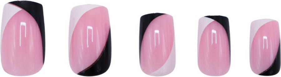 Boozyshop Nepnagels Black White & Pink Plaknagels 24 Stuks Kunstnagels Press On Nails Zwart Wit & Roze Manicure Nail Art Plaknagels met Lijm French Nails