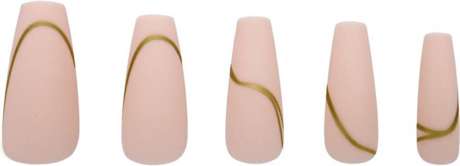 Boozyshop Nepnagels Nude Goldstrike Plaknagels Nude 24 Stuks Kunstnagels Press On Nails Manicure Goud Nail Art Plaknagels met Lijm French Nails