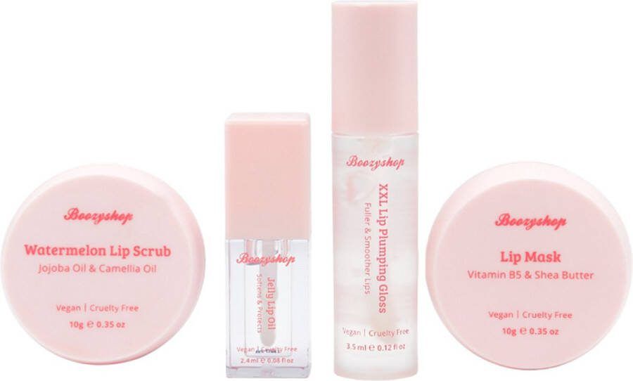 Boozyshop Lipverzorging Ultimate Juicy Lips Set Lip oil Lip scrub Lip masker Plumping lipgloss 4 Pack Gift set