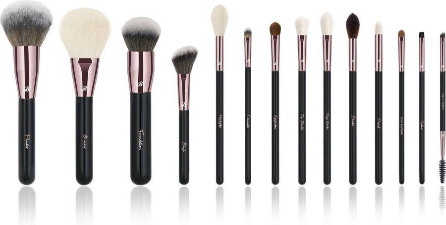 Boozyshop Ultimate Pro 14 pc Starter Full Set Make up kwasten set Zwart goud 14-delig Professionele make-up kwastenset Met brush belt