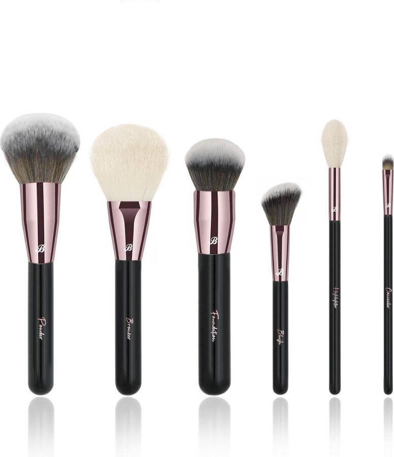 Boozyshop Ultimate Pro 6 pc Starter Face Set Make up kwasten set Zwart 6-delig Professionele make-up kwastenset Met etui
