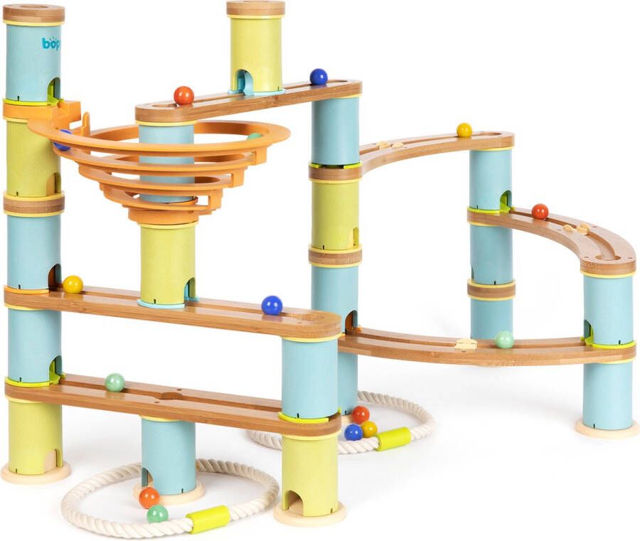 Boppi Marble Run Eco-vriendelijke houten bamboe doolhof voor kinderen met knikkers constructie STEM speelgoed voor jongens en meisjes vanaf 3 jaar (geavanceerde verpakking)