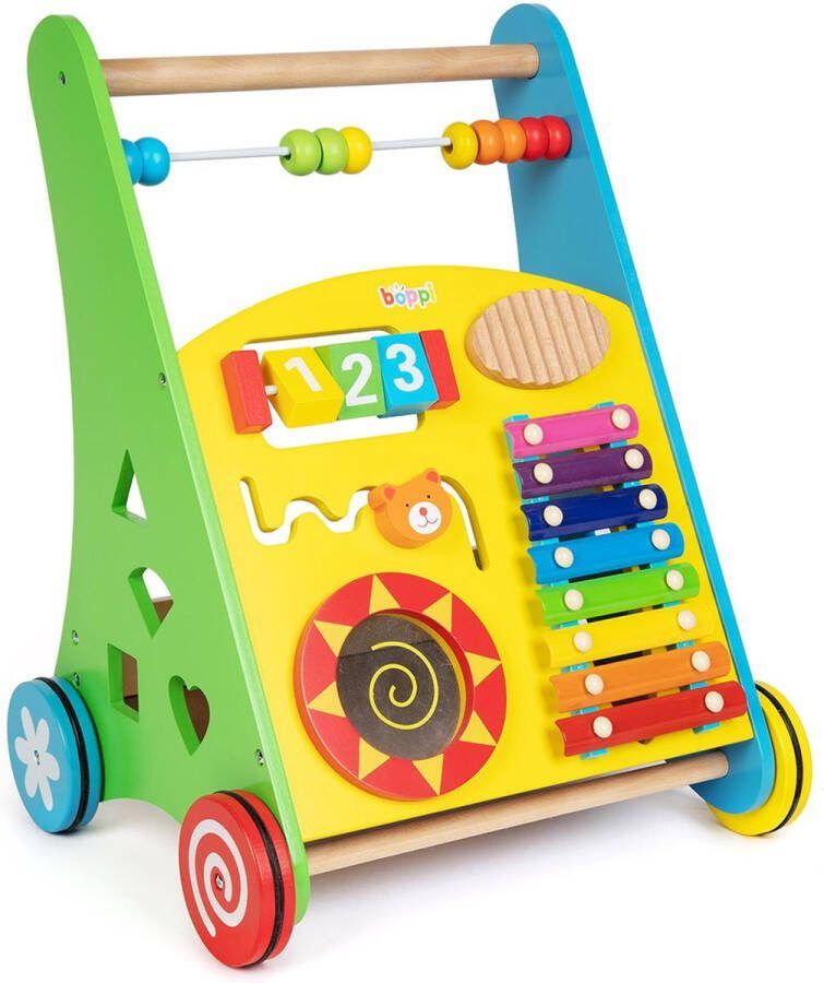 Boppi Houten muziek loopwagen voor peuters verschillende activiteiten 46cm hoog (looptrainer)