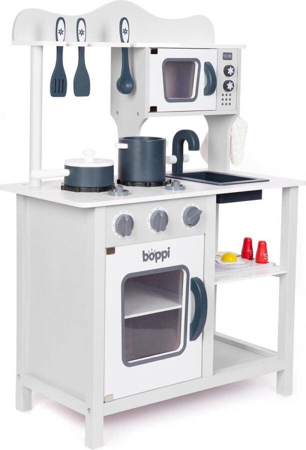 Boppi Houten speelgoedkeuken 20 onderdelen 85cm hoog (grijs)
